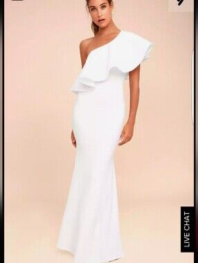Lulus One-Shoulder White Ruffle Evening Gown